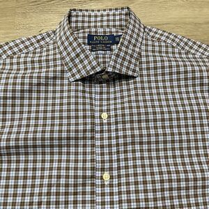 Polo Ralph Lauren Mens XXL Classic Fit Stretch Plaid Button Shirt Blue Brown